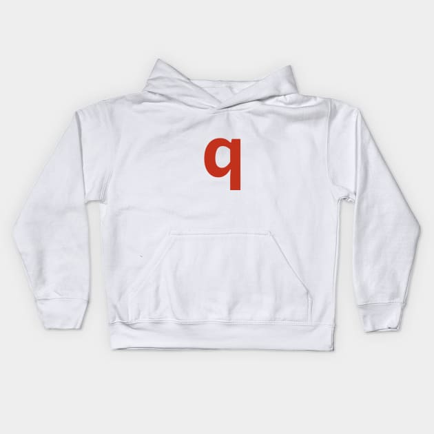 Letter q in Red Text Minimal Typography Kids Hoodie by ellenhenryart